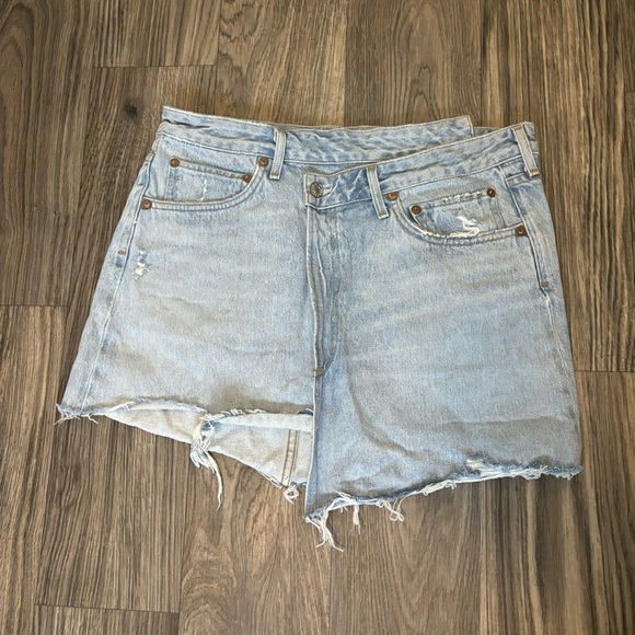 AGOLDE Criss Cross Light Wash Denim Mini Skirt - Picture 3 of 6